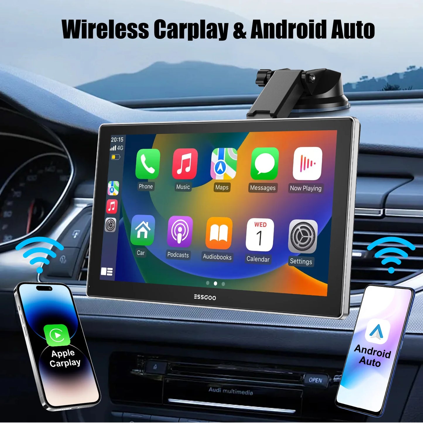 ESSGOO 9-Inch Wireless Car Stereo with Apple CarPlay