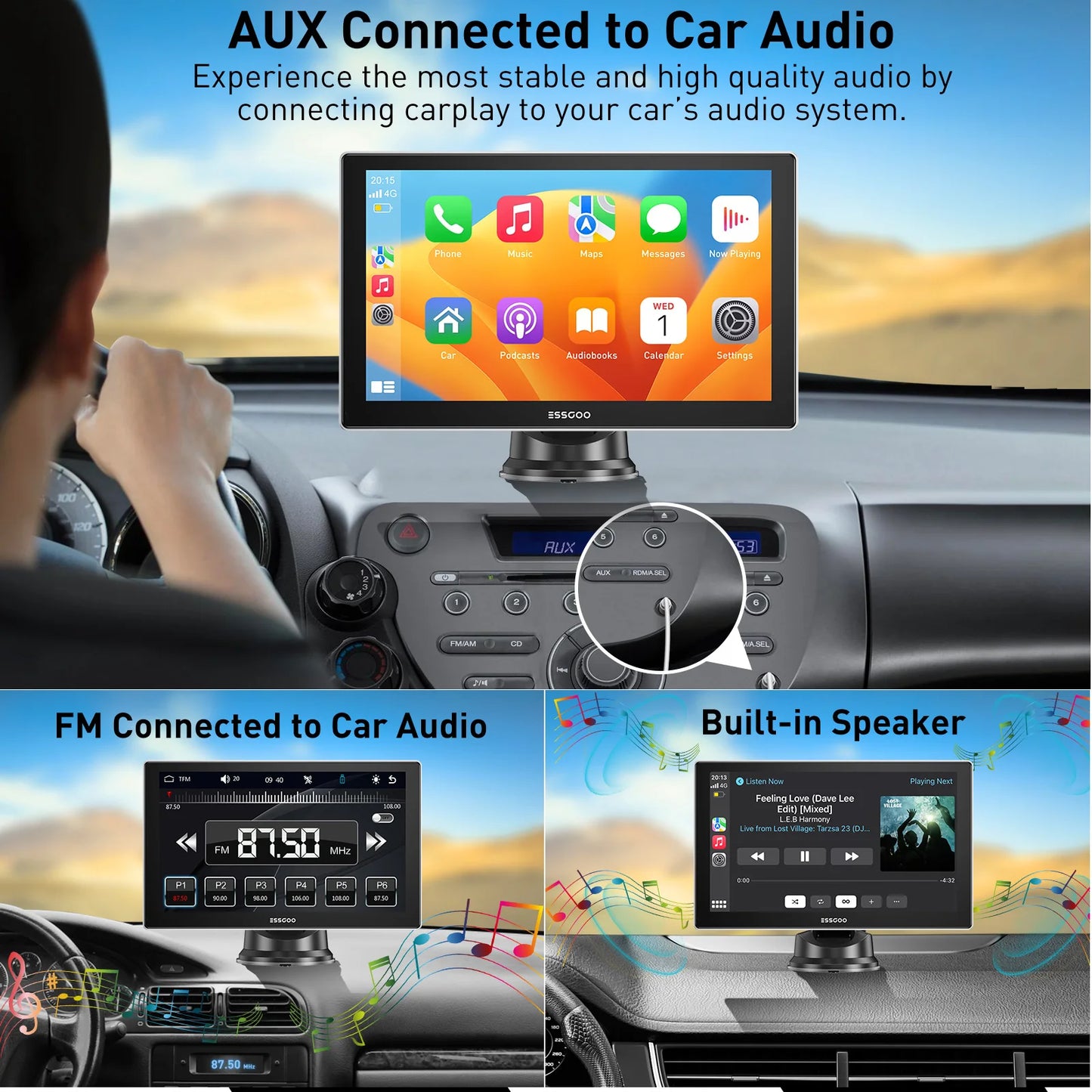 ESSGOO 9-Inch Wireless Car Stereo with Apple CarPlay